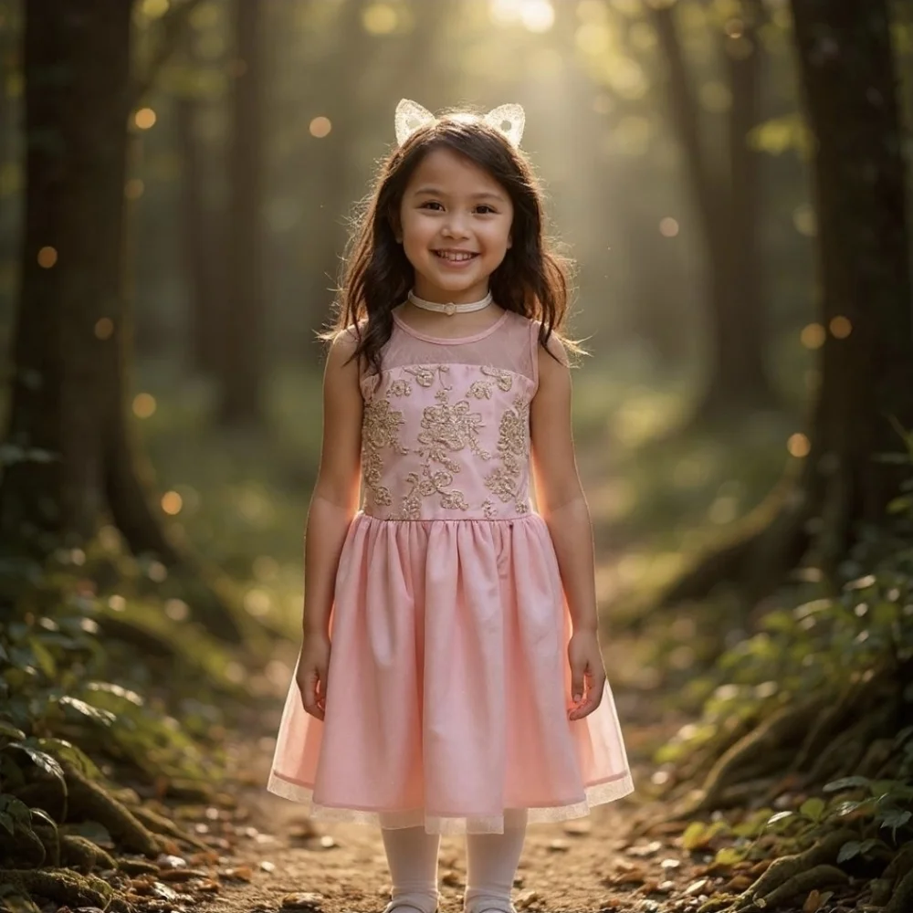 The Children’s Place ✦ Pink Satin Party Dress ✦ Gold Embroidery Tulle Skirt 10
